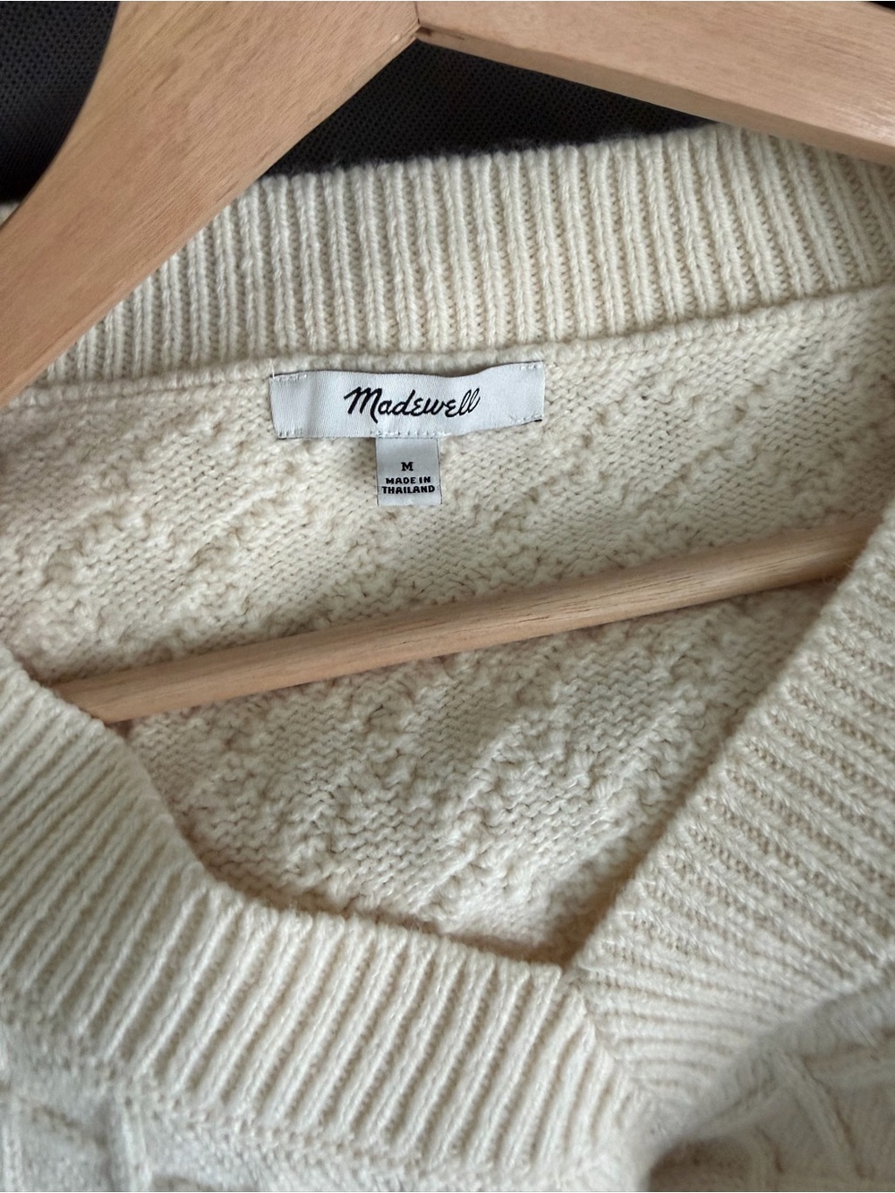 New Madewell Cream Cable Knit V-Neck Sweater M - Picture 5 of 6